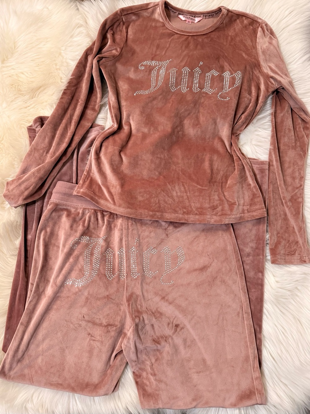 Juicy Couture Girls' Velour Pajama Set in Dusty Rose